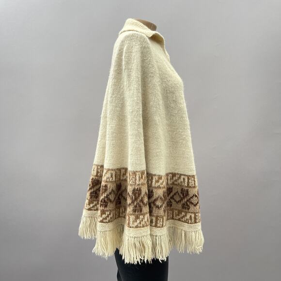 Fotrama Poncho Sweater Women OS XL 100% Alpaca Wool Knit Bolivia Fringe READ - Picture 7 of 10